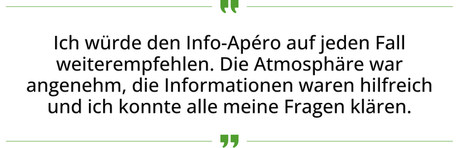 zB. News Info-Apéro Testimonial
